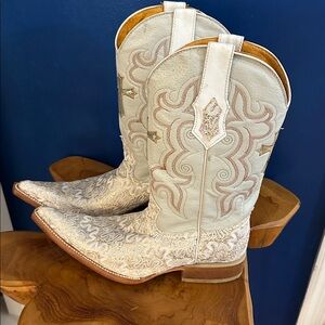 Women’s Rayas Leather Western Handcrafted Glitter & Lace Cowboy Boots Size 7